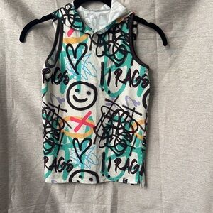 Rags Kids Graffiti Print Hooded Tank Top - White/Teal